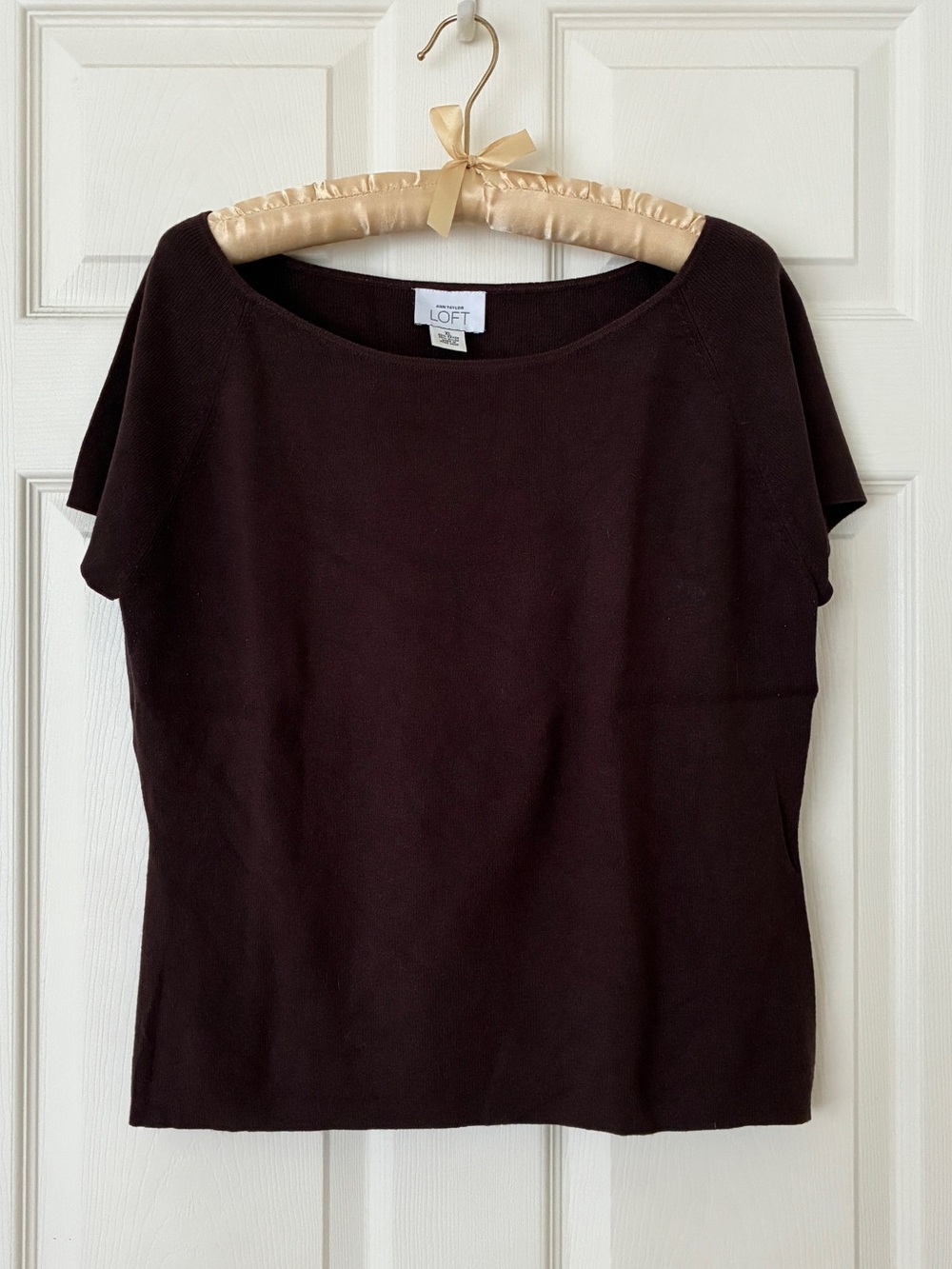 Ann Taylor LOFT Short Sleeve Rayon Blend Sweater Dark Brown Size XL